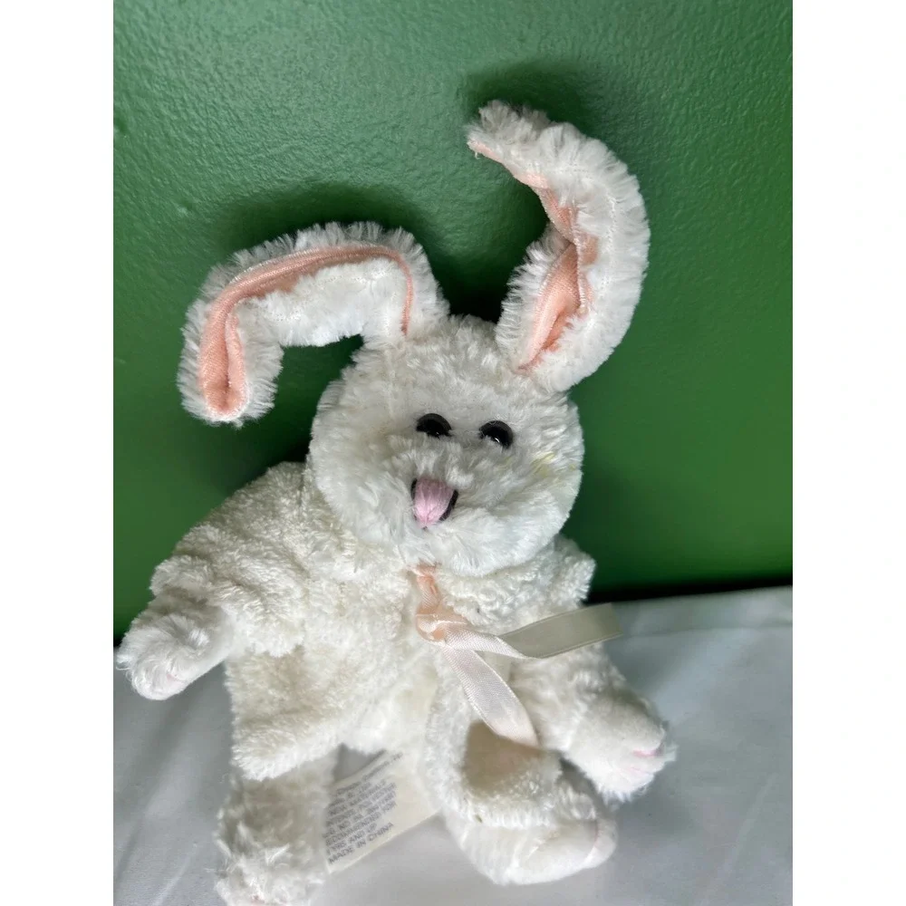 Chrisha Playful Plush White Bunny Rabbit Stuffed Animal with Jacket and Bow